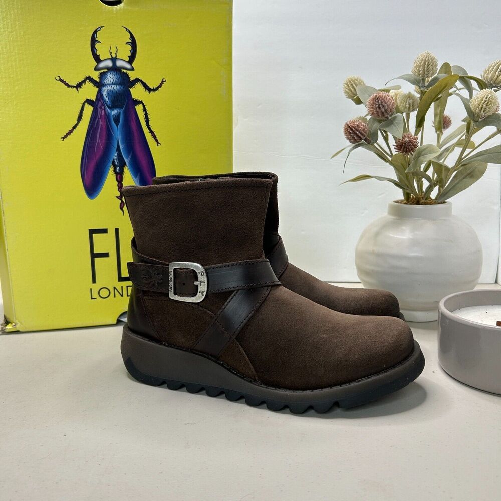 Fly London Sake Leather Boot Pampa/Rug Ground Brown Women's 37/6.5 NWB Moto-Chic